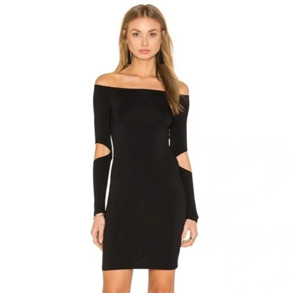 Revolve LNA Off The Shoulder Mini Dress Cut out long Sleeve Bodycon Black XS - Picture 3 of 13